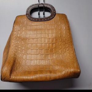 Kate Landry Crocodile Embossed Leather Satchel In Excellent
